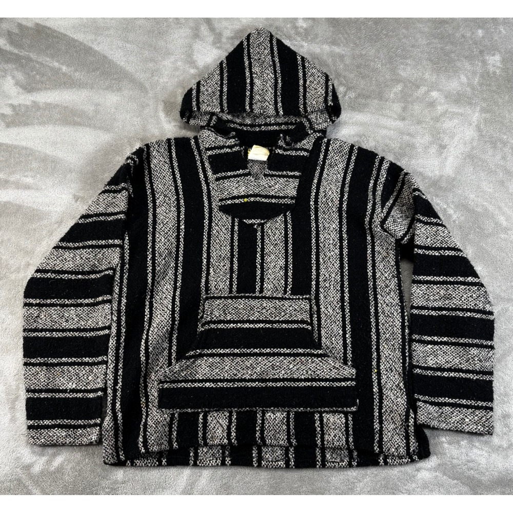 Frank's Textiles Baja Hoodie Mens Medium‎ Black White Excellent Mexican Jerga